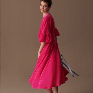 Delpozo Pink Velvet Midi Dress